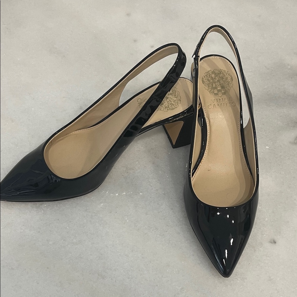Like New Vince Camuto Black Patent Pointed Slingback Pumps 7.5